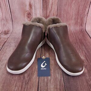 NWT Olukai Malua Hulu Boots Womens Size 9.5 Shearling Lined Warm Taupe Off White